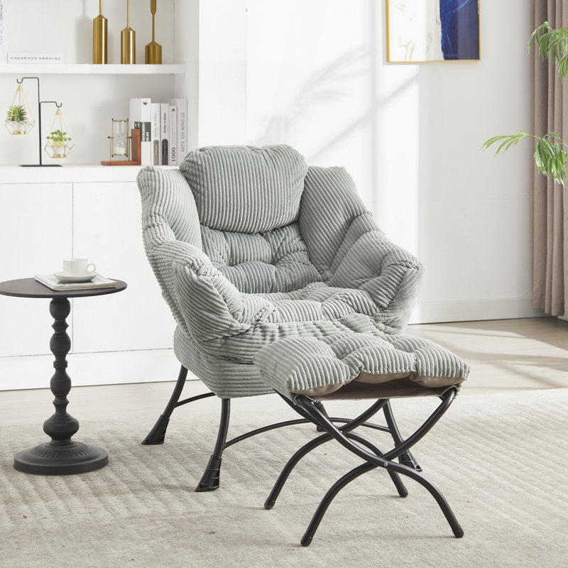 Fauteuil Lazy avec repose-pieds, fauteuil d'appoint moderne avec accoudoirs et poche latérale, Vert clair