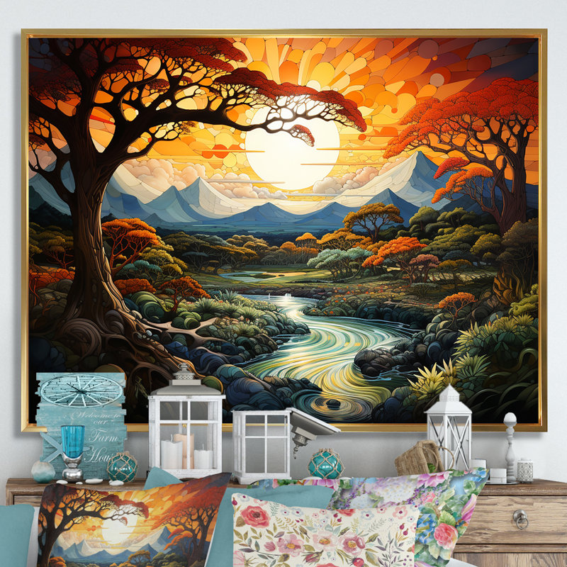 «Trees Charm In Summer Charm I», reproduction sur toile, Cadre flottant doré, H 30 po x l 40 po x P 1,5 po