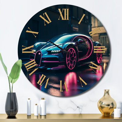 Futuristic Bugatti Sports Car Metal Wall Clock