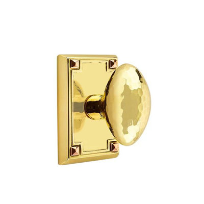 Ensemble de mortaise intérieure Emtek avec rosette rectangulaire et bouton d'œuf martelé (LH)