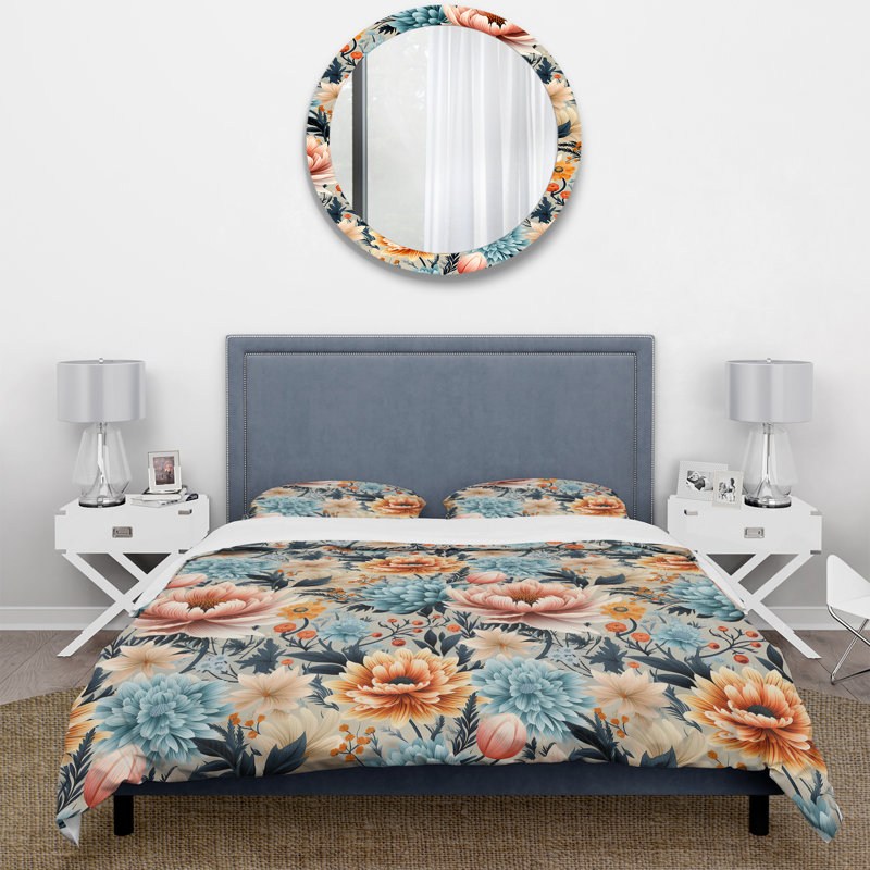 Ensemble de housse de couette Blue Boho Floral Treasures, Housse de couette simple + 1 taie décorative stan
