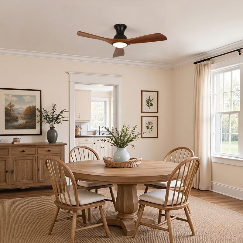 Ventilateur de plafond Karlena de 42 po en bois massif moderne avec lumière et télécommande, 3 températures de couleur et DEL à intensité variable, moteur CC réversible à 6 vitesses, ventilateur encastré pour chambre à coucher