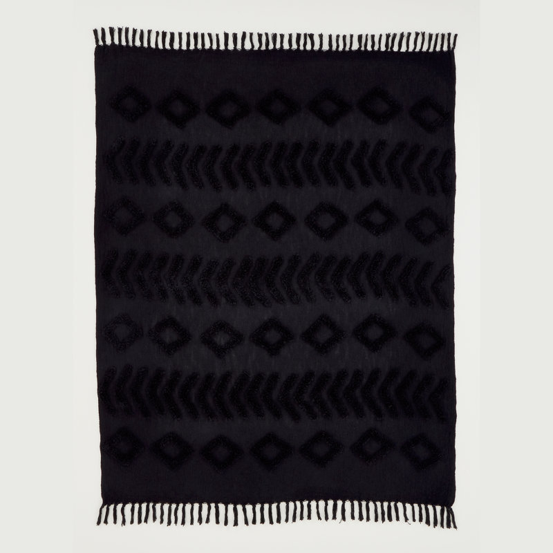 Kabeli 100% Cotton Blanket Throw, Black