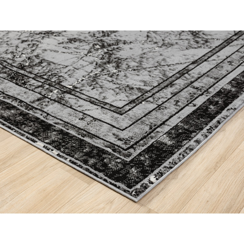 Demico Modern Low Pile Area Rug - Polypropylene Weaving - Jute Backing - Frame Abstract Design Rugs, Grey,