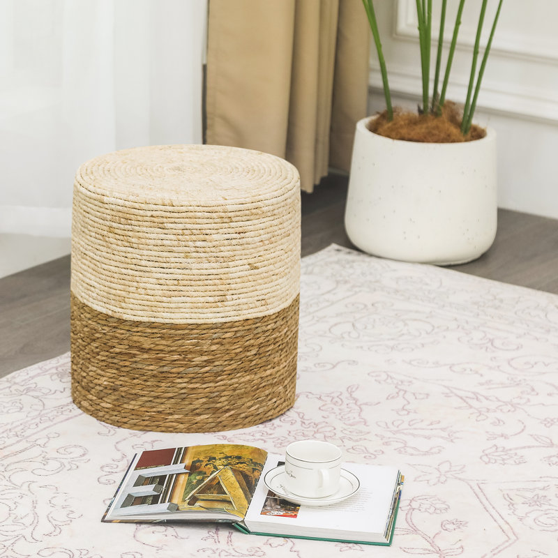 Ariyeh Upholstered Pouf, Brown/Beige