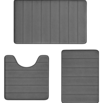 Ensemble de 3 tapis de salle de bain en mousse viscoélastique gris foncé