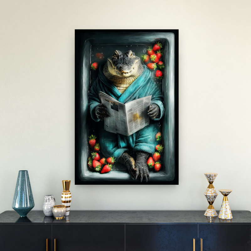 Crocodile In Bathtube 2 Contemporary Crocodile Animal Wall Art Print 1 Piece Wrapped Canvas Wall Art, 91.44cm H x 60.96cm W