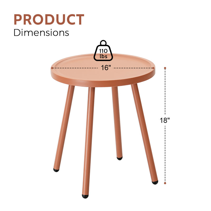 Patio Table Living Room Side Table, Round Accent Table Small Side Table Nightstand, Orange