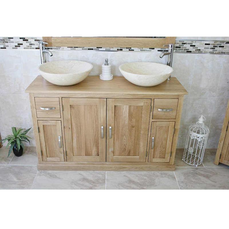 Eason 1230mm Double Bathroom Vanity with Vessel Basin, Cream Marble Basins