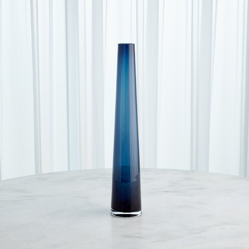 Handmade Glass Table Vase, Blue, 23.75" H x 4.75" W x 4.75" D