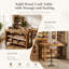 Table de couture artisanale en bois massif avec tablettes de rangement et sièges