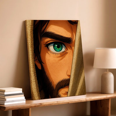 Bearded Man Portrait Print Green Eye Face Close Up Canvas Decor Canvas Wall Art Print, Green Decorative Artwork For Living Room Bedroom Office, Hallway Gallery Wall Home Decor