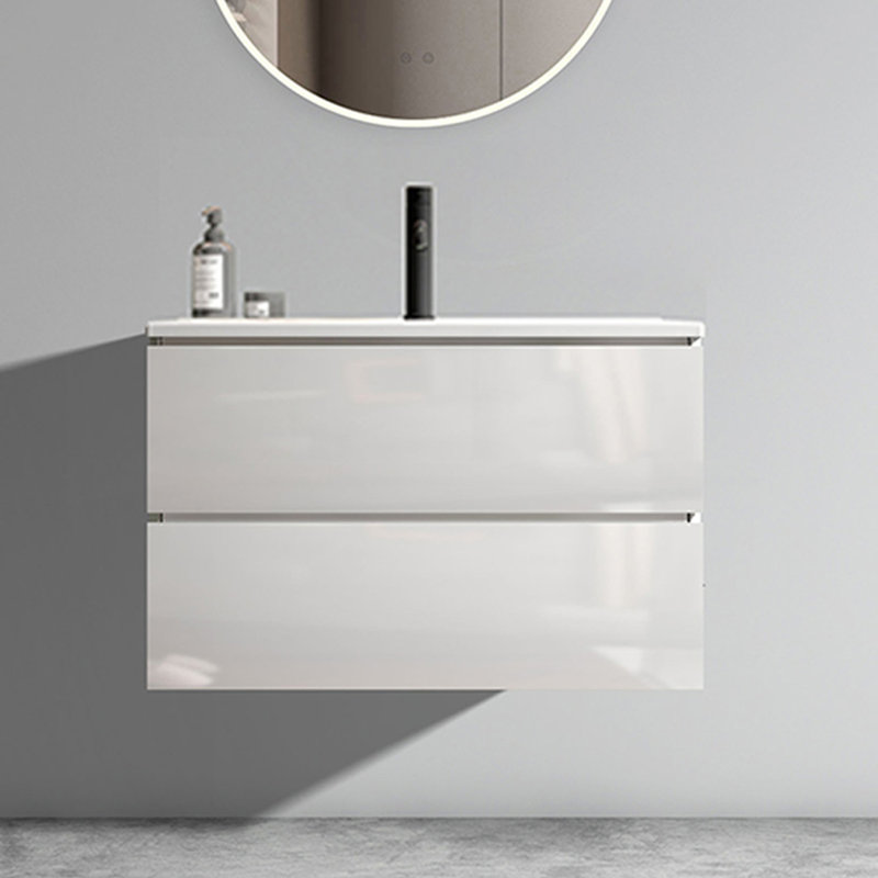 Meuble-lavabo mural blanc brillant TIA de 30 po avec lavabo en céramique à un trou, grand meuble-lavabo flottant pour salle de bain moderne pré-assemblé