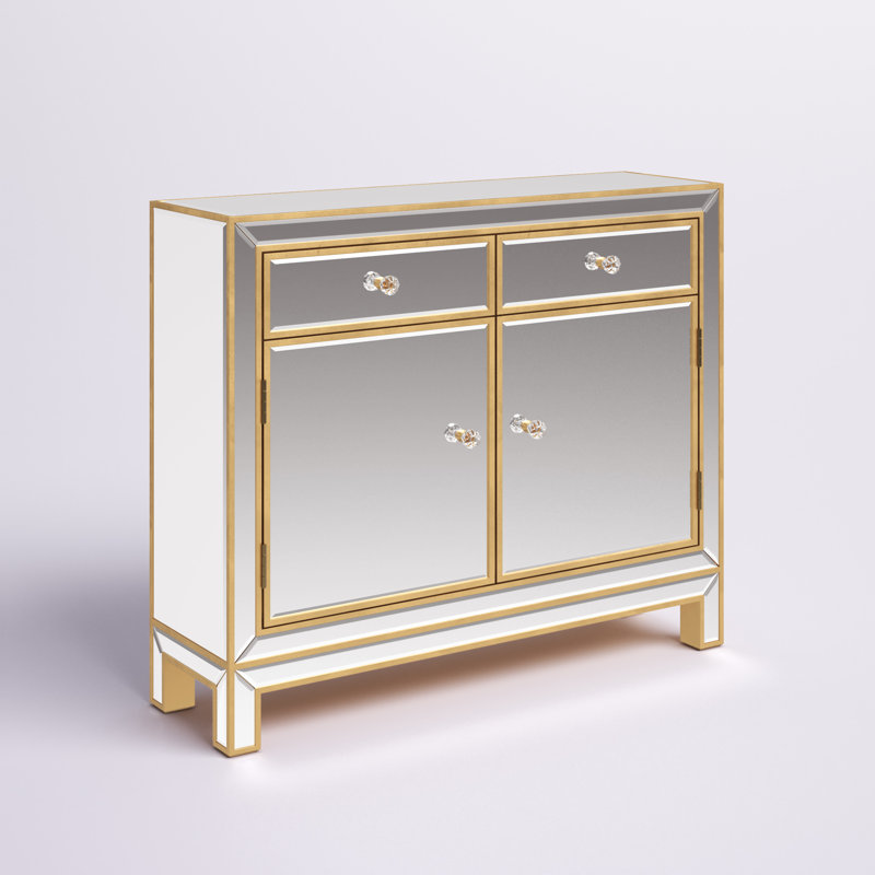 Latasha 38" W 2-Drawer Mirrored Solid and Manufactured Wood Chest , Gold