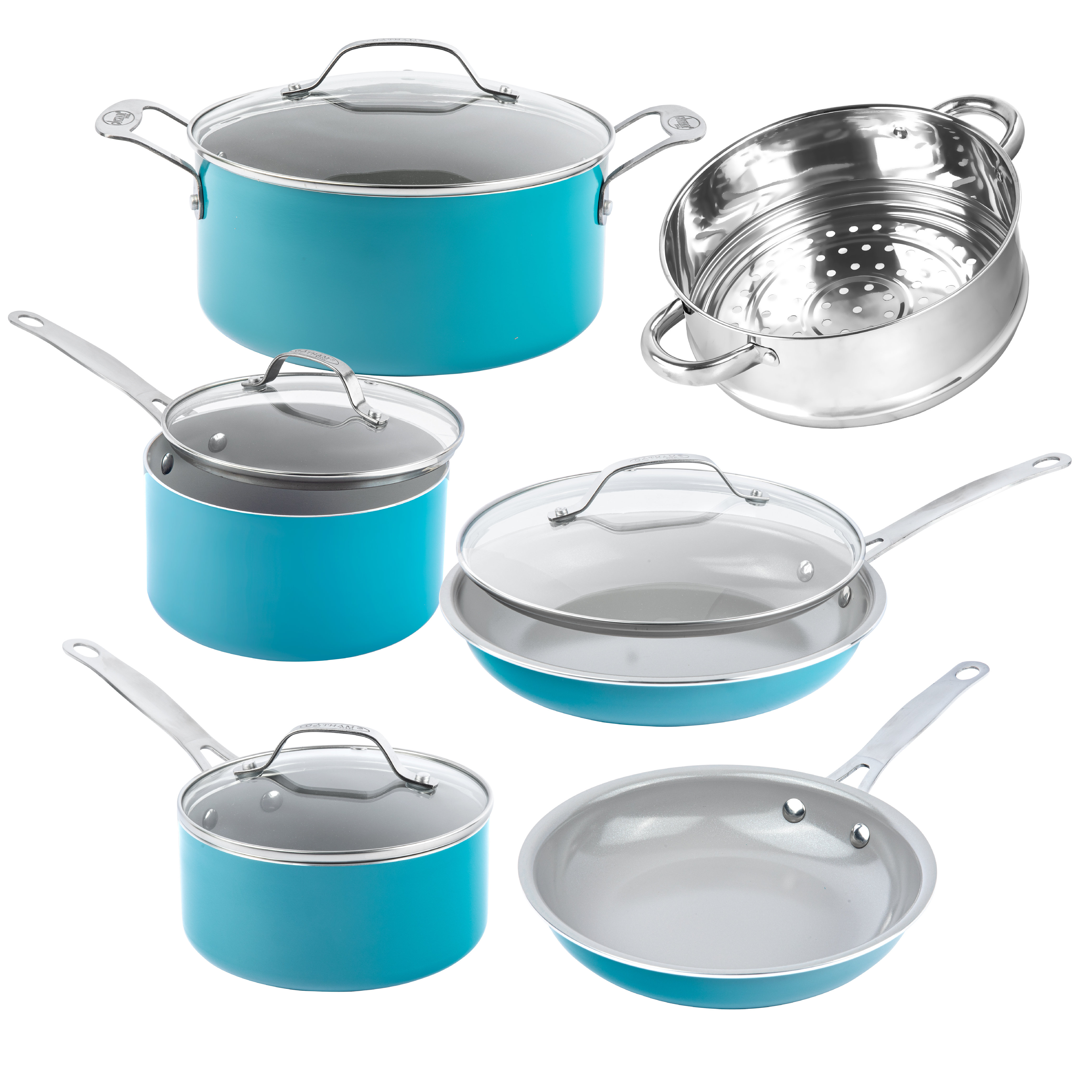 Gotham Steel Aqua Blue 10 Piece Nonstick Cookware Set, Oven & Dishwasher Safe Wayfair