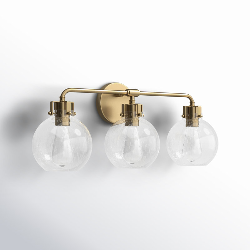Byrne 3-Light Steel Vanity Light with Seeded Glass Shades, Burnished Brass