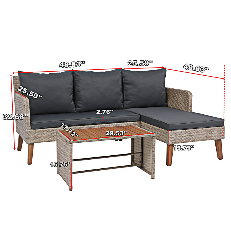 3 Piece Outdoor Sectional Sofa Set