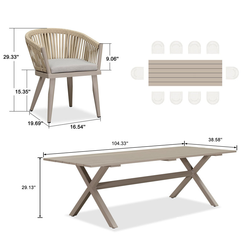 Corrigan Studio Pieces Patio Dining Set With Outdoor Aluminium Dining Table And Woven Rattan Chairs Modern Metal Furniture Cushions Sets For Garden Yard Indoor Decor Kitchen Champagne