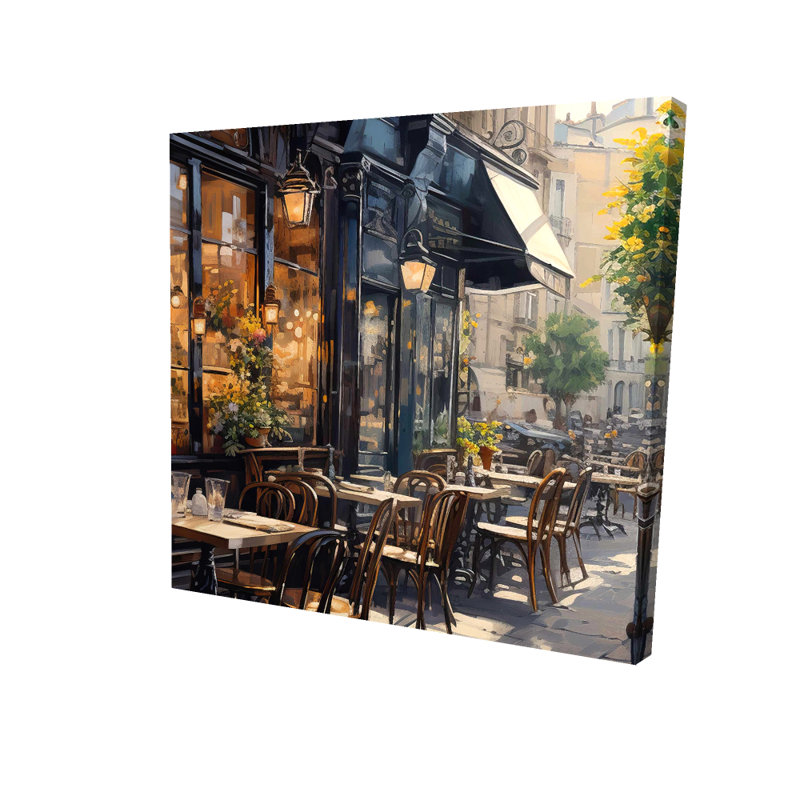 Street coin cafe - Toile jaune gastronomique pour la décoration intérieure, H 36 po x l 36 po