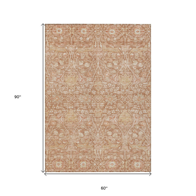 Tapis extérieur lavable floral corail et ivoire 5 pi x 8 pi