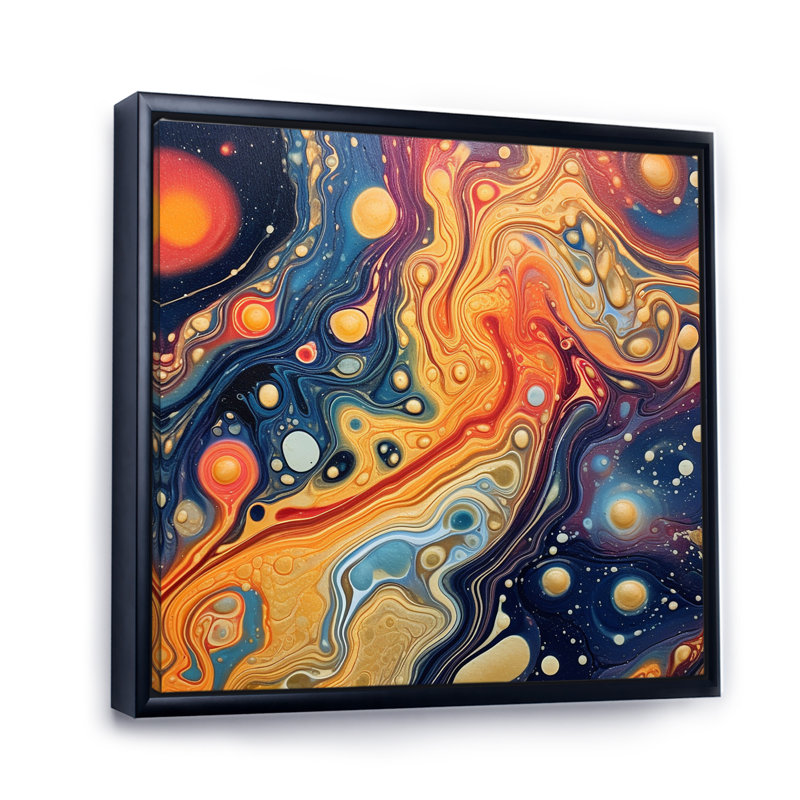 Orange galactique bleu II, H 36 po x l 36 po x P 1,5 po, Cadre flottant noir