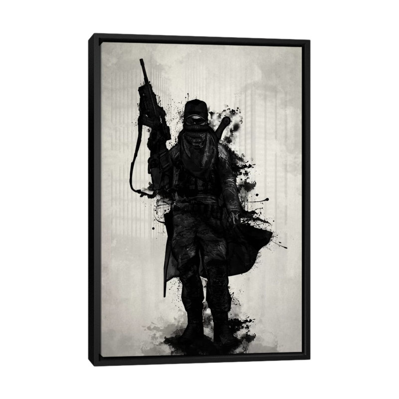 « après apocalyptic warrior », impression sur toile, H 26 po x l 18 po x P 1,5 po, Toile avec cadre noir, Pas de tapis