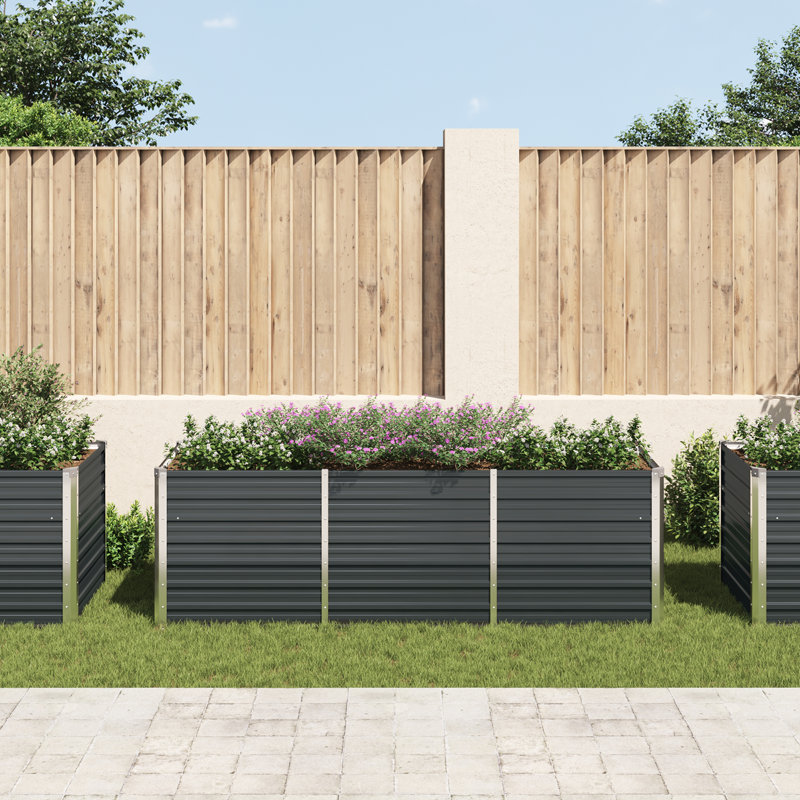 Aliya Metal Planter Box, 77 cm H x 240 cm W x 80 cm D, Black