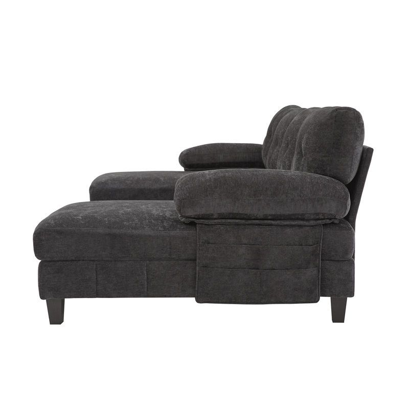 Canapé modulaire en U de 103,5 po - Chenille noire avec méridiennes doubles, poches de rangement et coussins d'accoudoirs pour le salon