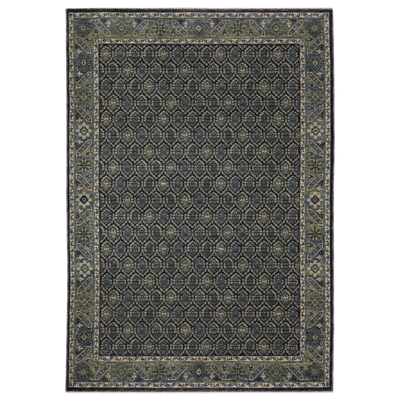 Caia Vintage Panel Medallion Blue/ Green Area Rug, Rectangle 3'3" x 5'