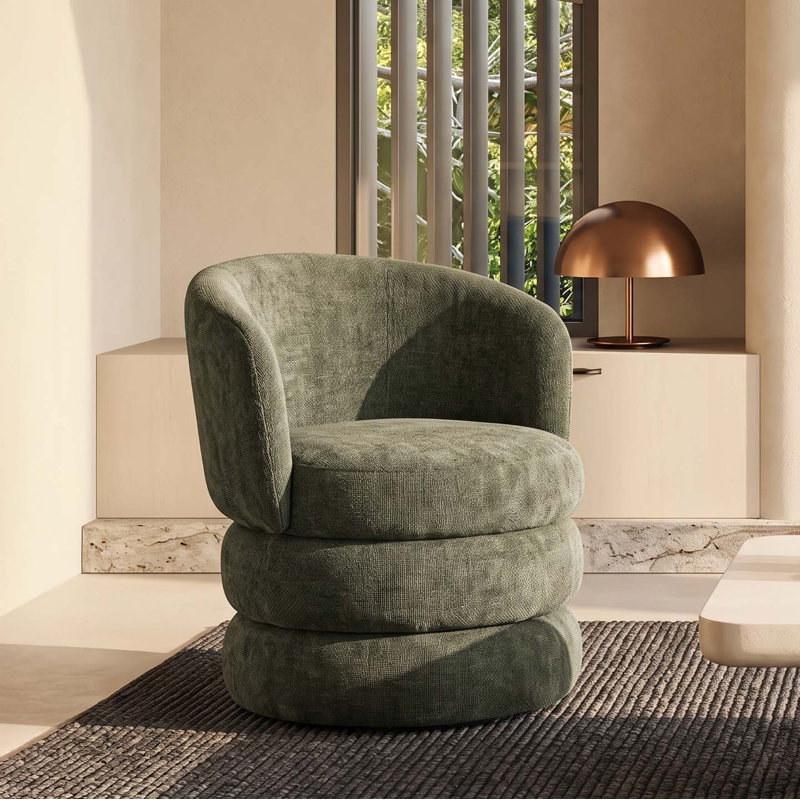 Upholstered Swivel Barrel Chair, Breeze Green Chenille