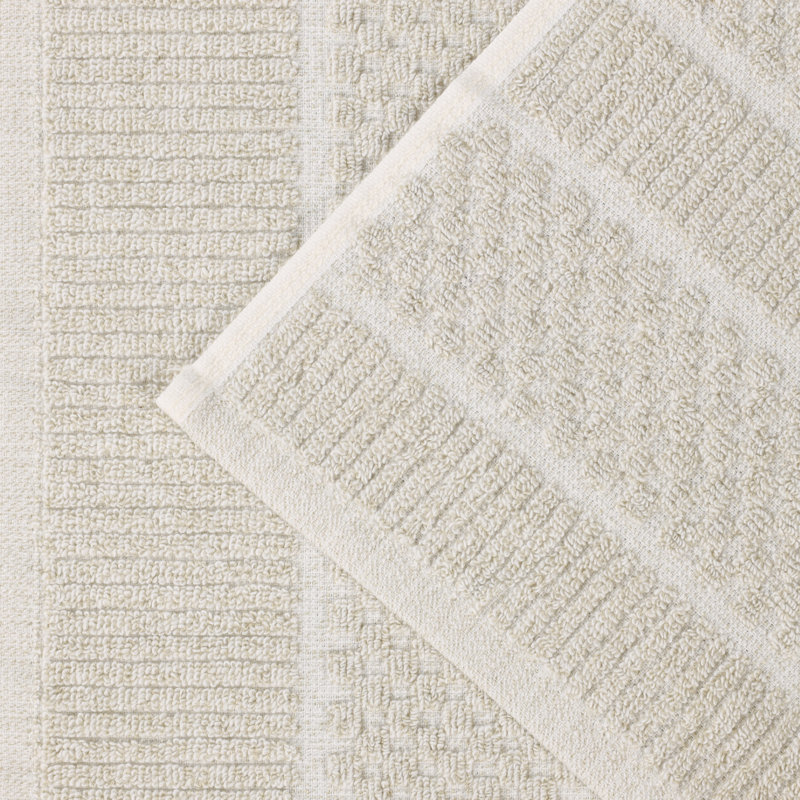 Annalotta Viscose Cotton Blend Medium Weight Textured Checkered 3 Piece Towel Set, Beige