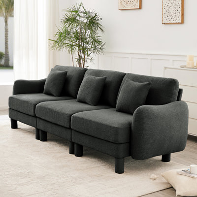 3 Dark Grey Boucle Fabric Couch With Distinctive And Cylindrical Legs, Modern Look For Different Living Areas, Wooden Frame, Soft Upholstery A Relaxed Comfortable Atmosphere Shell-shaped Design Home