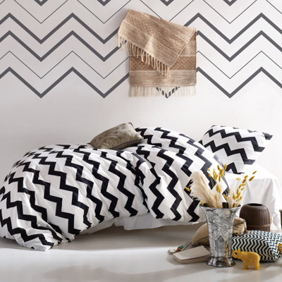 Ensemble de housse de couette en mélange de coton noir / blanc Soler