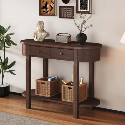 Elegant Retro Console Table with Curved Design and Smooth Glaze for Entryways, Living Rooms and hallways
