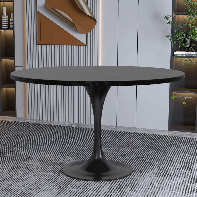 Table de salle à manger ronde 48 po avec plateau en panneau de fibres à densité moyenne Houndton et 2 pi.