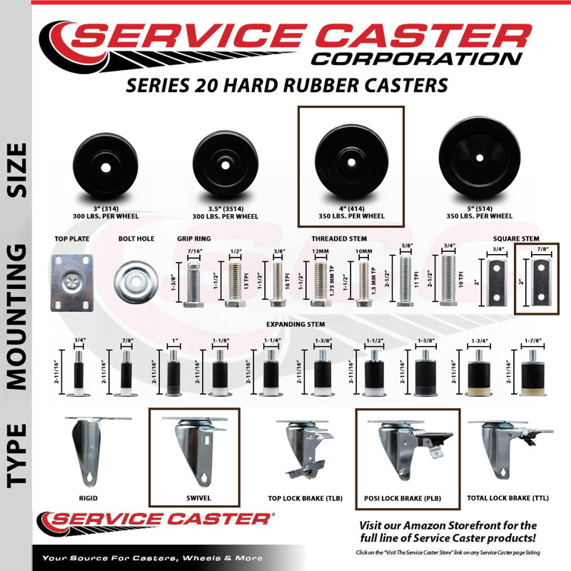 4 Piece Hard Rubber Caster Set