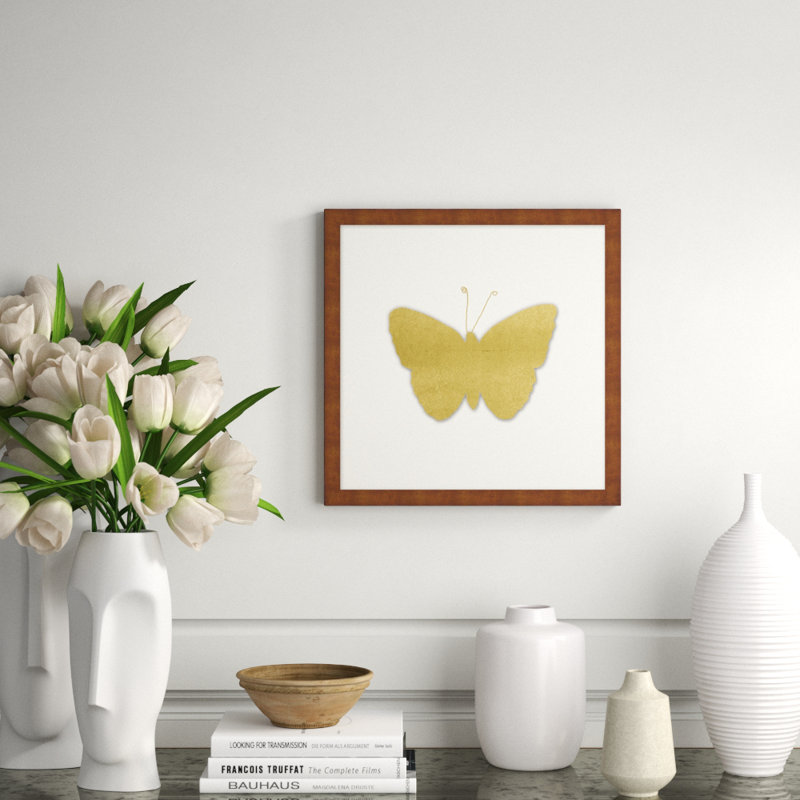 Gold Leaf Butterfly 5' Framed Graphic Art Print on Glass