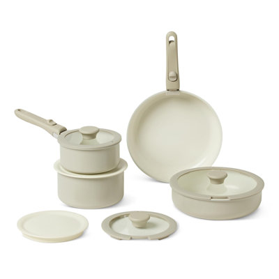 Ceramic Nonstick Stackable Cookware With Detachable Handles, 11-Piece Set, All Cooktop Friendly