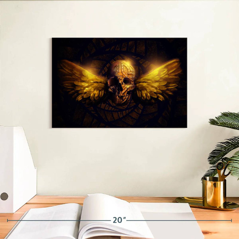Hitzel Winged Human Skull, 8" H x 12" W