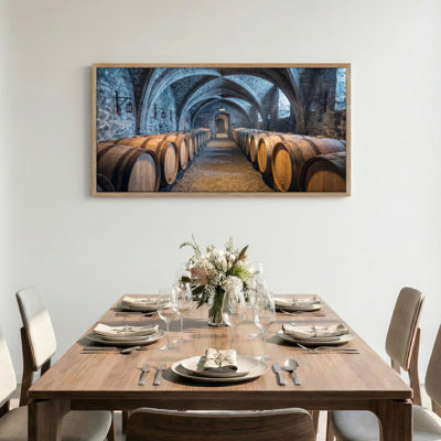 Wine Cellar Canvas Framed Wall Art Oil Painting Print Set Of 1，58 x 28 inch