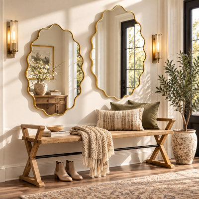 Ensemble de 2 miroirs muraux ovales ondulés, miroirs décoratifs modernes avec cadre en aluminium et verre HD sans distorsion pour salle de bain, chambre, salon et entrée.