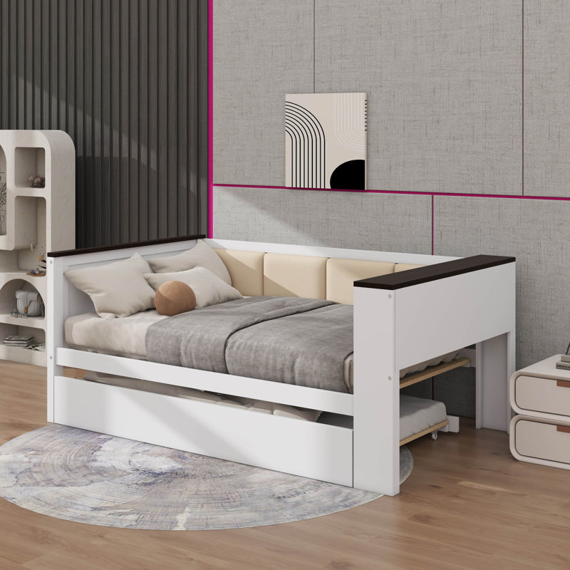 Twin-Size Daybed Featuring Storage Racks, Cushioned Backrest, USB Charging Port, And Pull-Out Trundle, Twin