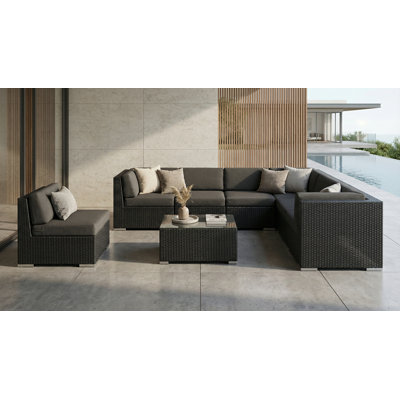 Billyjo Wicker 7 - Person Seating Group with Cushions - No Assembly