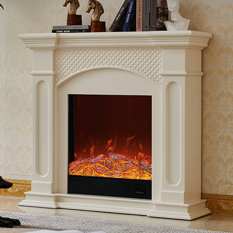 Beige Solid Wood Electric Fireplace