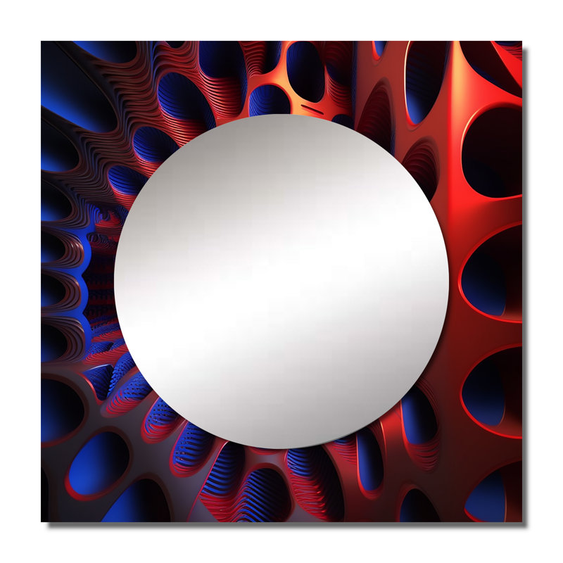 Portail Moire Futuristic Matrix - Grand miroir mural carré géométrique moderne pour chambre à coucher, 29 po x 29 po