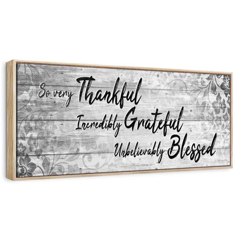 Plaque murale «Thankful Grateful Blessed IV», Cadre flottant en bois naturel, 28 po x 10 po