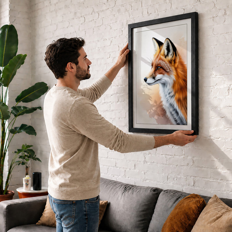 Fox in Profile Boho - Framed Print, A3 - 42.0 x 29.7 cm, White