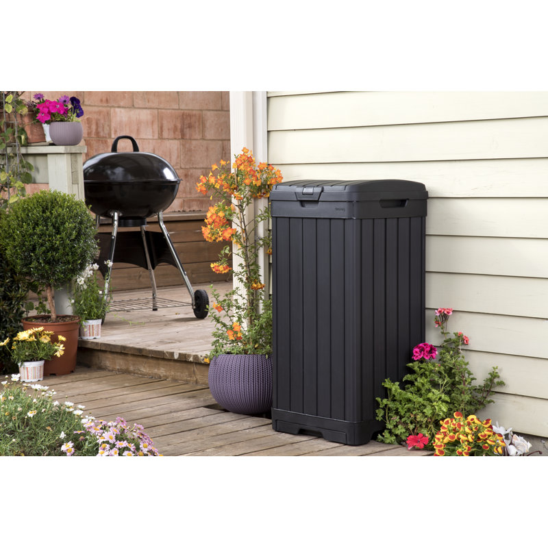 Baltimore Black Plastic Outdoor Trash Can with Pull-out Drawer