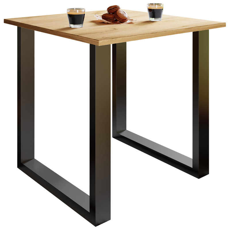 Alexious Rectangular Dining Table with Steel Base, 76cm H x 80cm W x 80cm D, Brown, Black