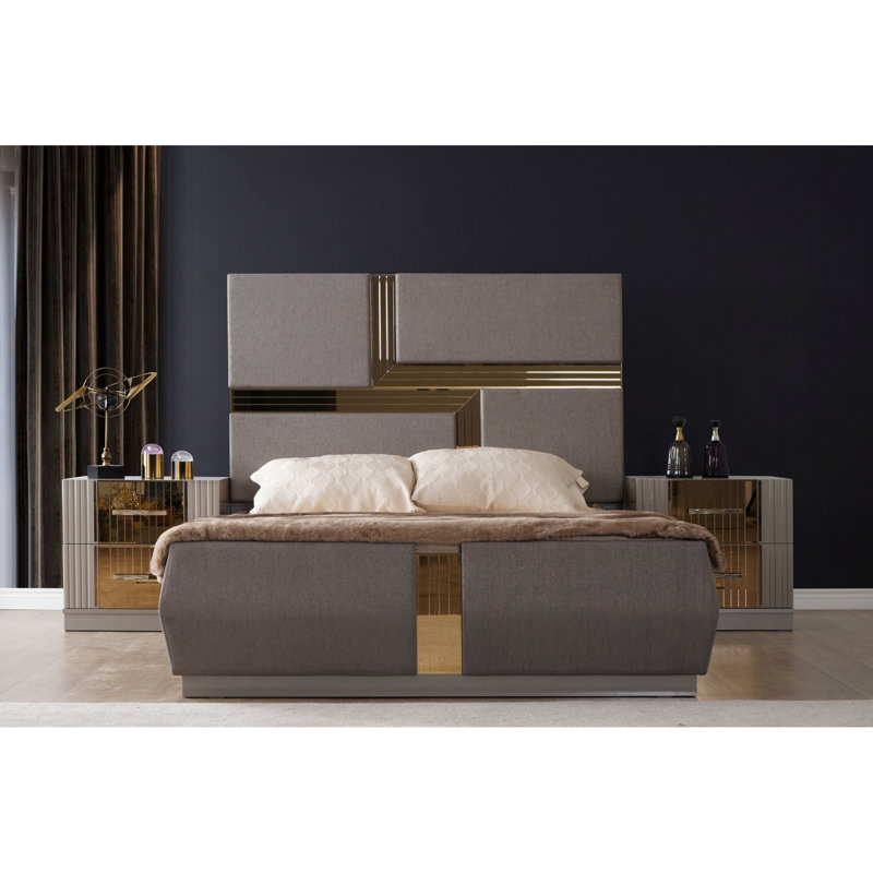 Élégante table de chevet 2 en bois gris avec finition contemporaine pour 2 tiroirs peu encombrants